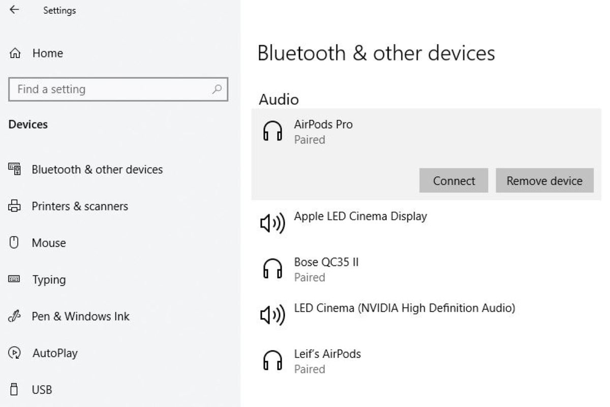 Windows 10 Bluetooth Menu