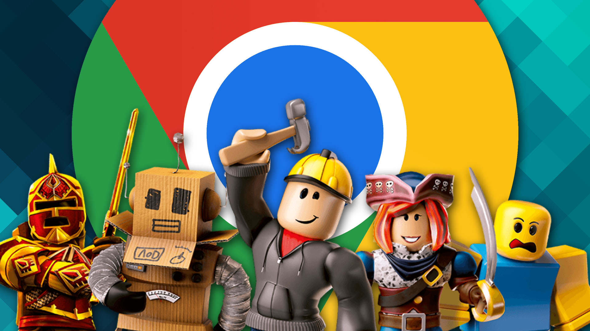 Roblox characters in front of Chrome logo