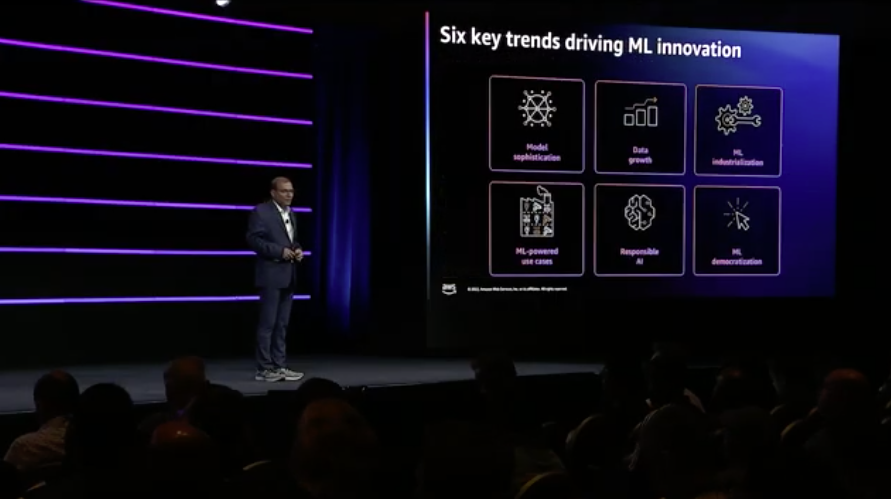 Screenshot from AWS re:Invent 2022 livestream - machine learning,