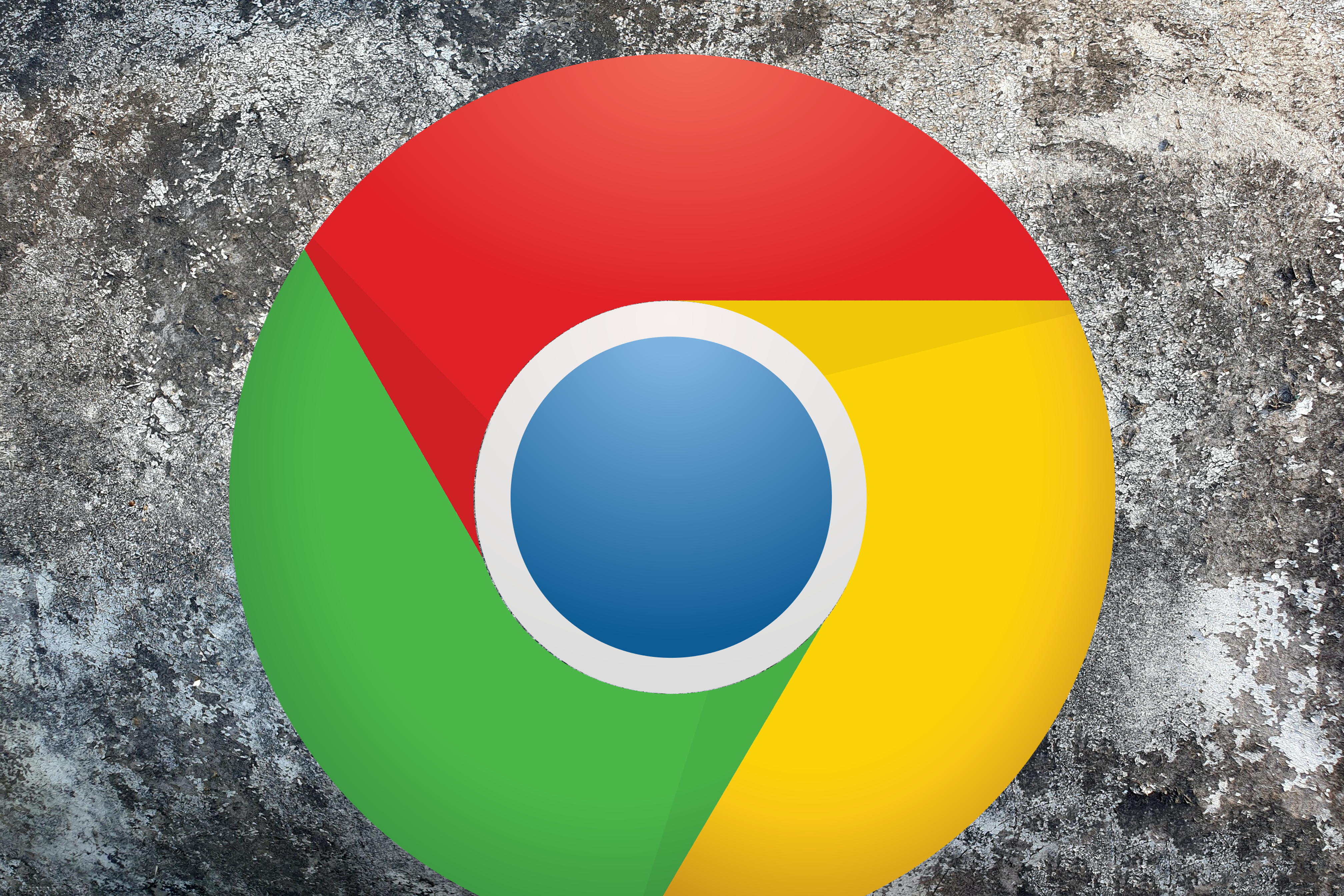Chrome logo on a rough concrete background