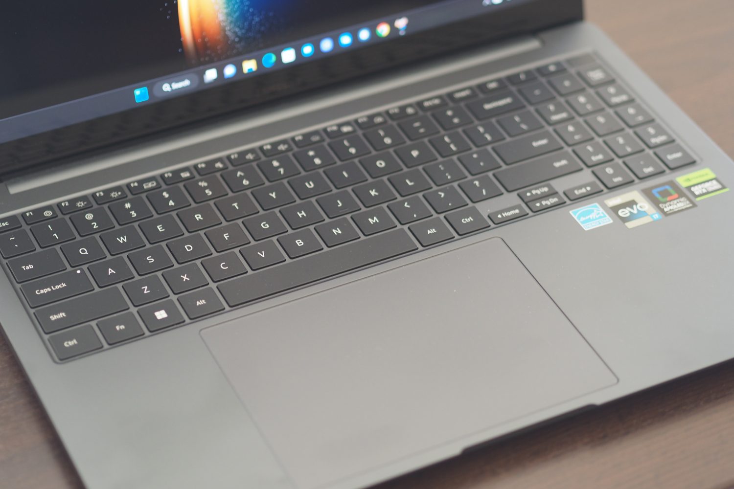 Samsung Galaxy Book3 Ultra top down view showing keyboard and touchpad.