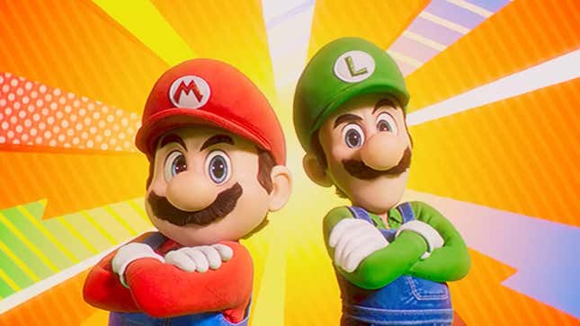 Mario and Luigi in a promo for The Super Mario Bros. Movie. 
