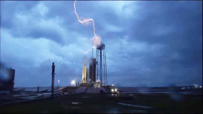 Lightning struck the Falcon Heavy launch tower on Thursday evening. 