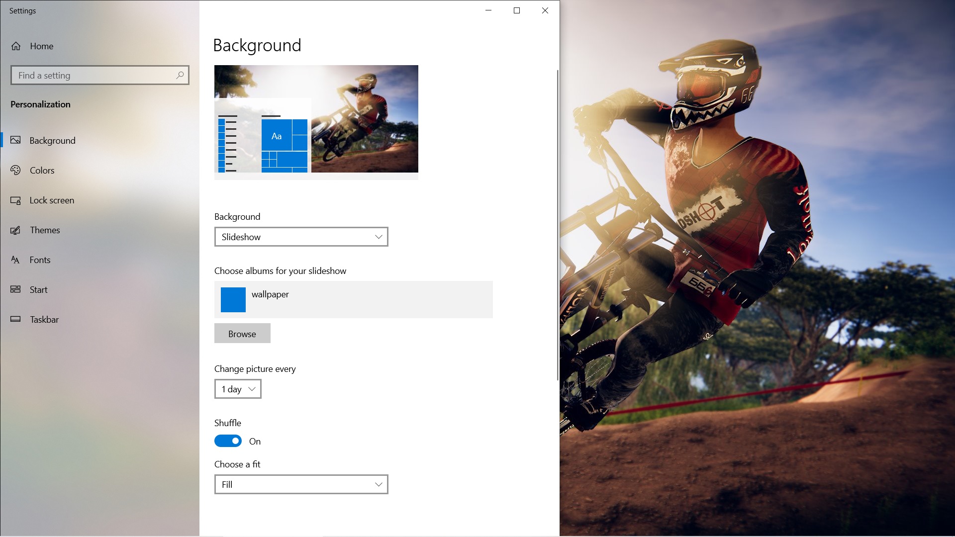 Setting up slideshow mode in Windows 10