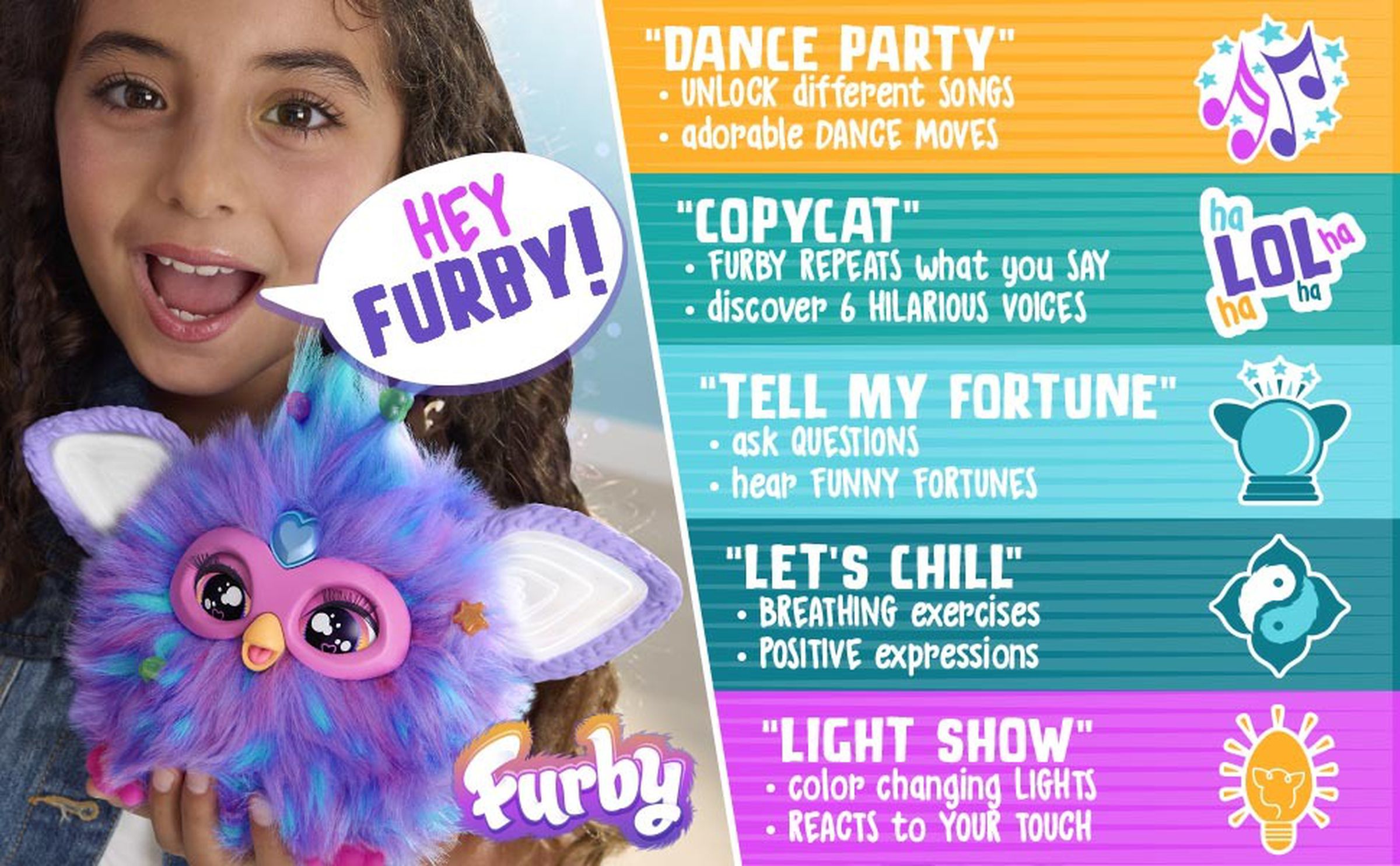 The 2023 Furby’s five modes.