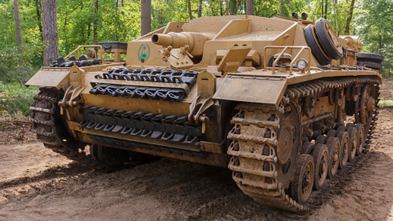 A StuG III tank in the woods