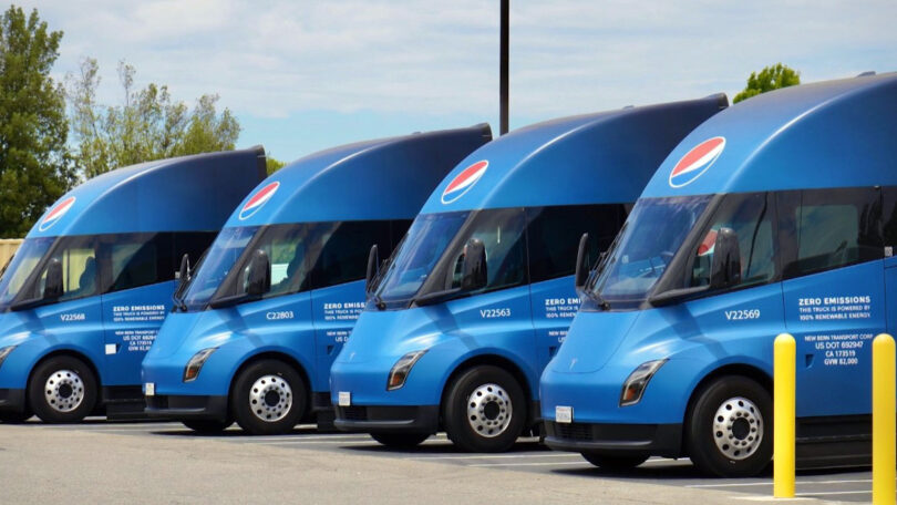 Silent Tesla Semi trucks run long and far as Pepsi tips how fast they charge on 750kW Megachargers